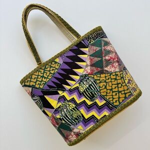 Vintage 1960s - 1970s Bohemian Op Art Textile Basketweave Handbag w/ Kisslock